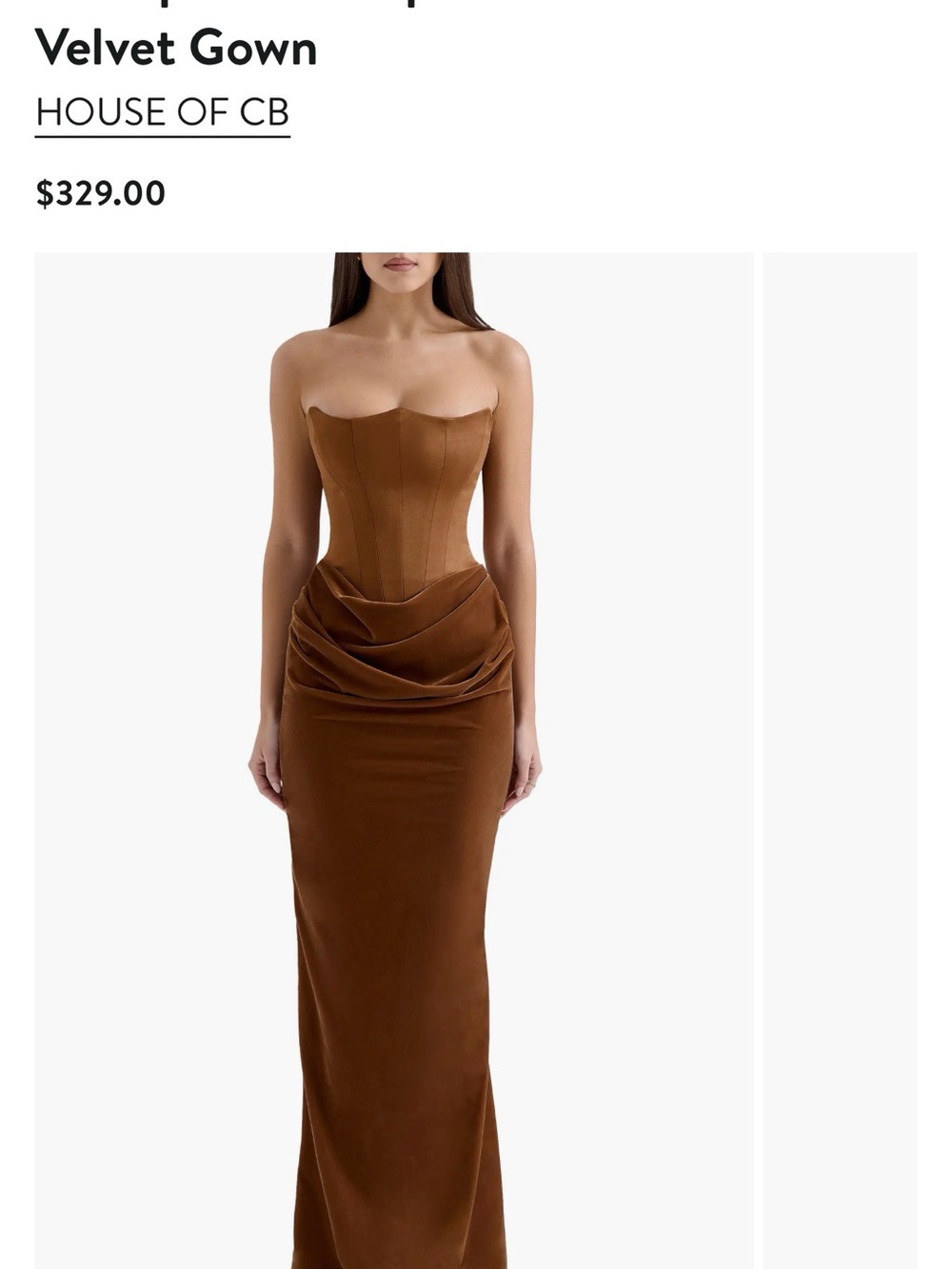 House of CB Chocolate Brown Strapless Velvet Corset Gown